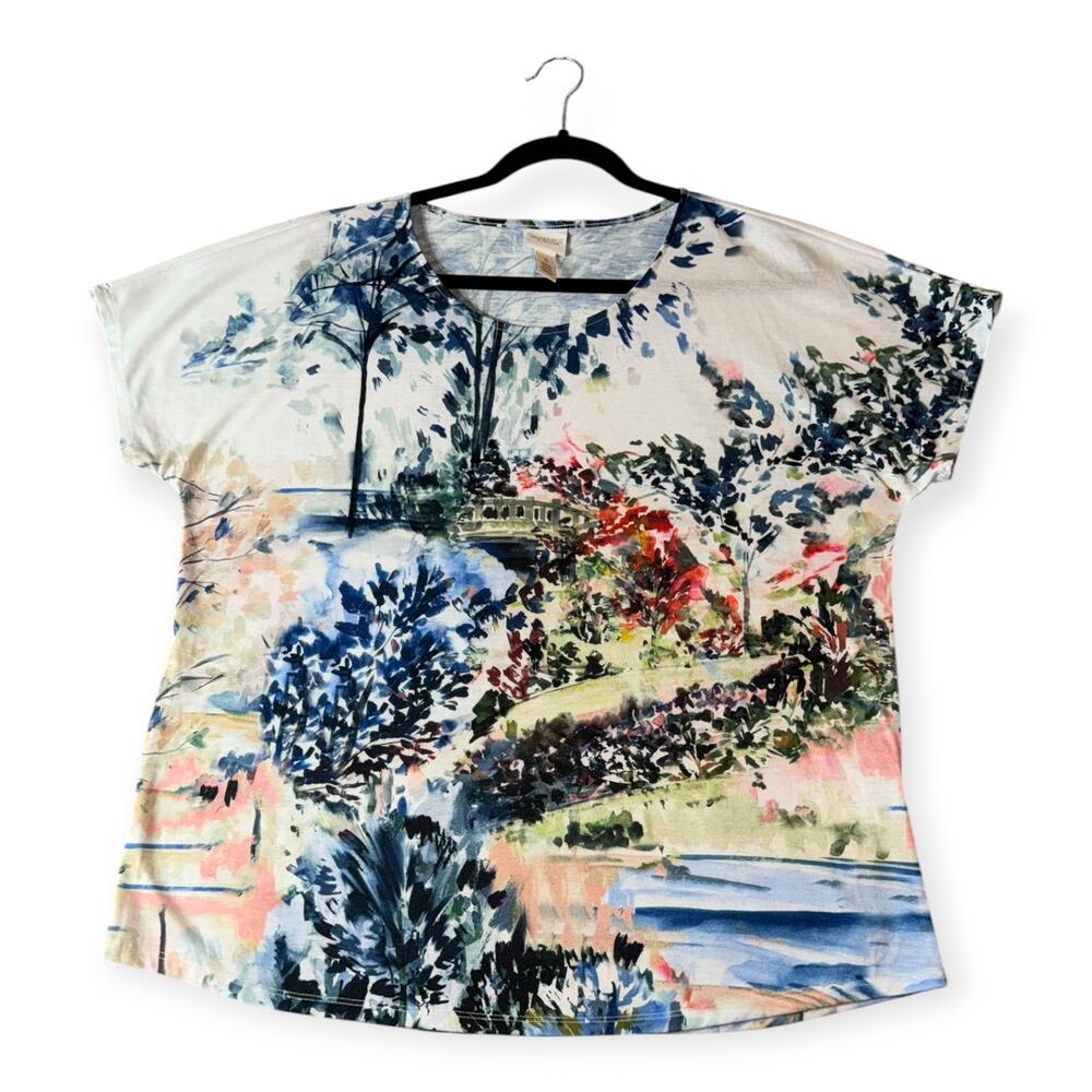 Weekends by Chico's SS T-Shirt, White/Multi,Floral, Women's 16/XL, (Chico's 3)